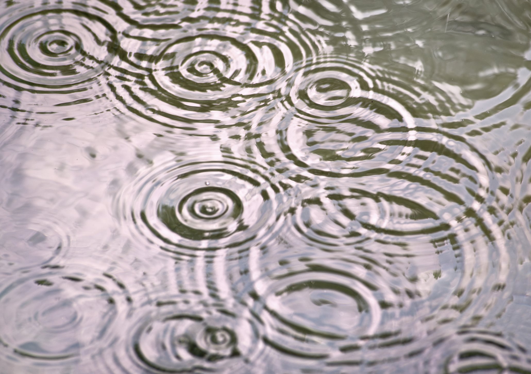 Raindrops falling in water